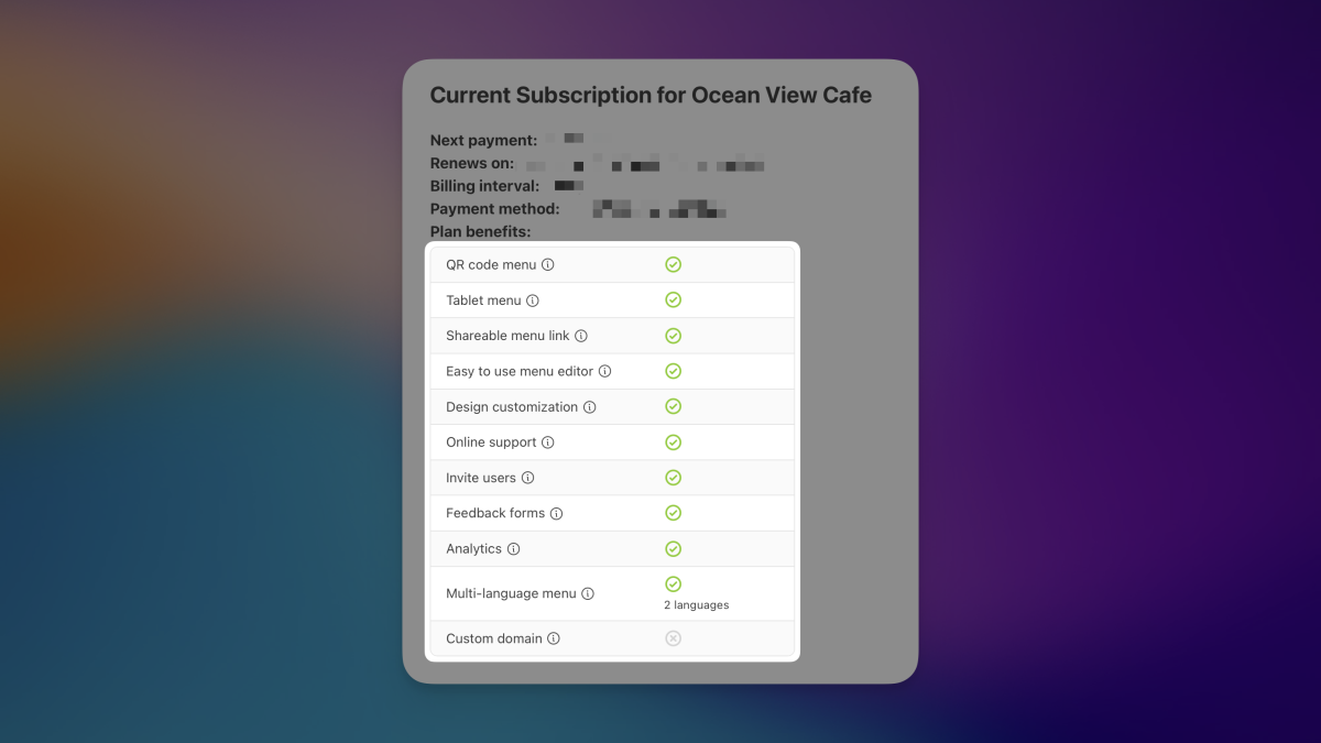 Current plan benefits added to subscription page