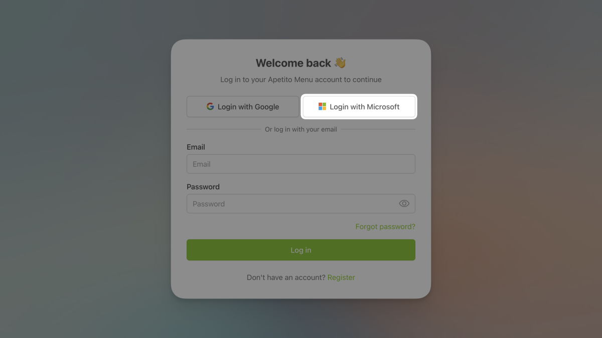 Log in to Apetito Menu with your Microsoft account