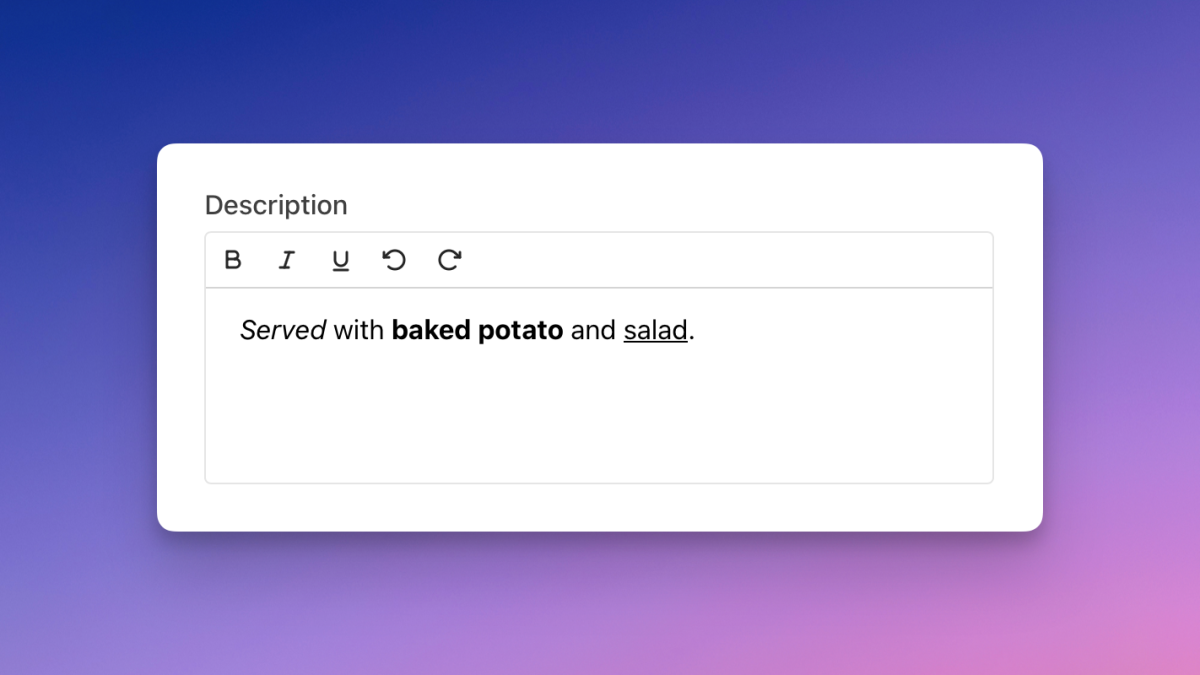 Format product descriptions with bold, italic, and underline