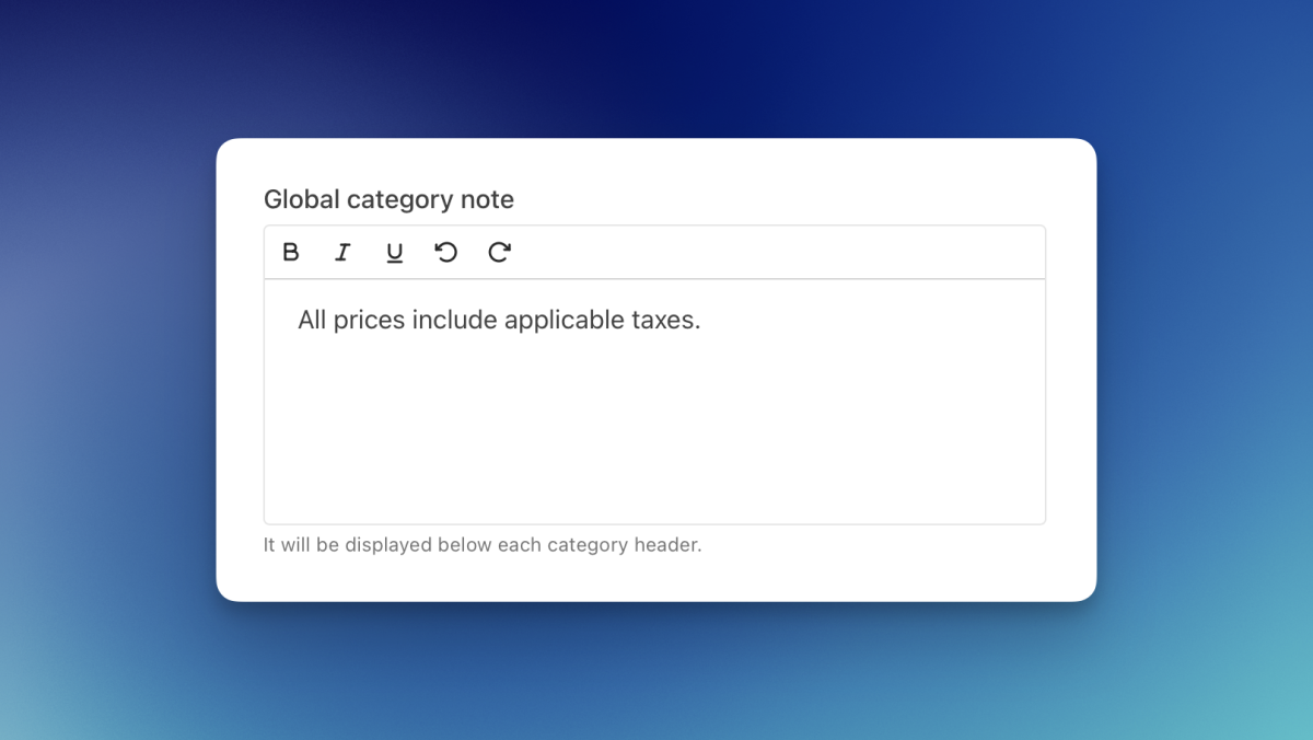 Add a global note across all categories