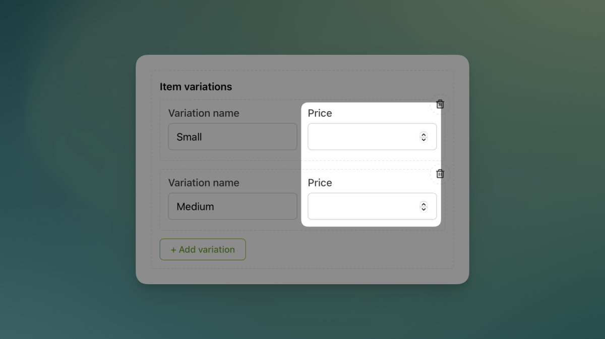 Add items without setting a price