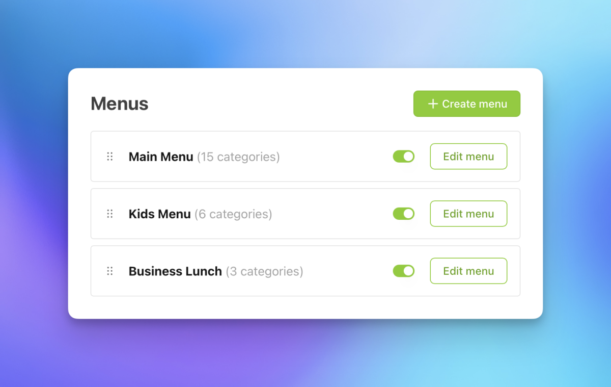 Create multiple menus within one restaurant