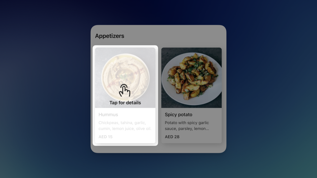 "Tap for details" hint added to product cards