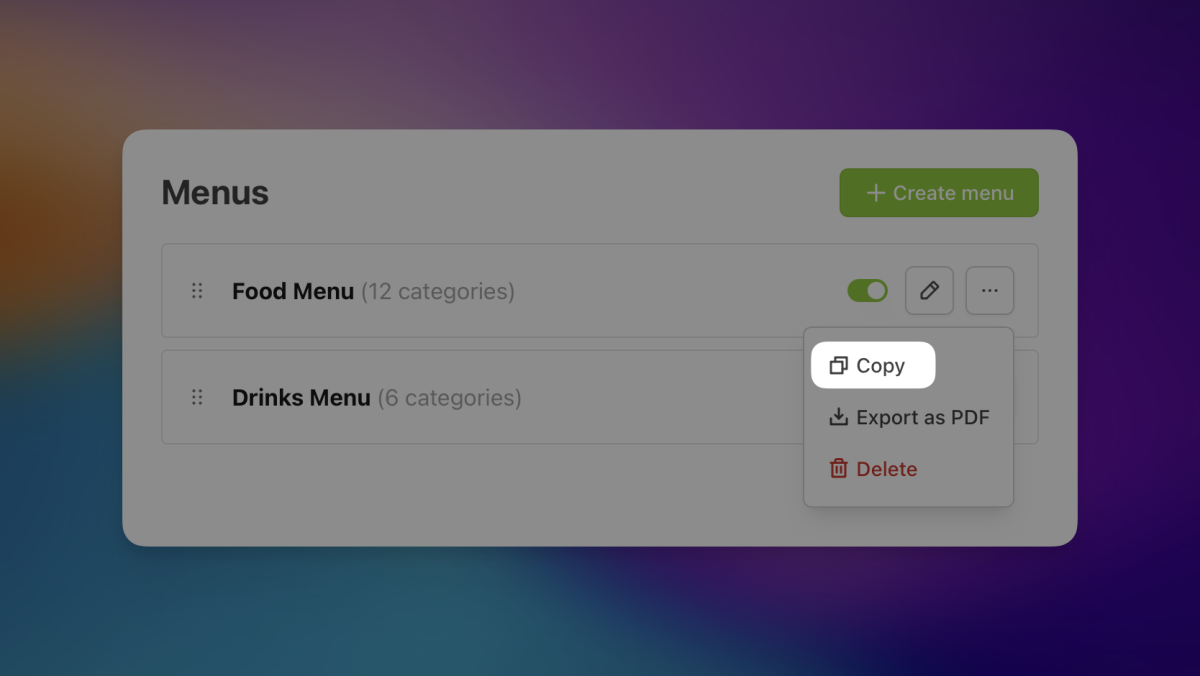 Copy menus between your restaurants