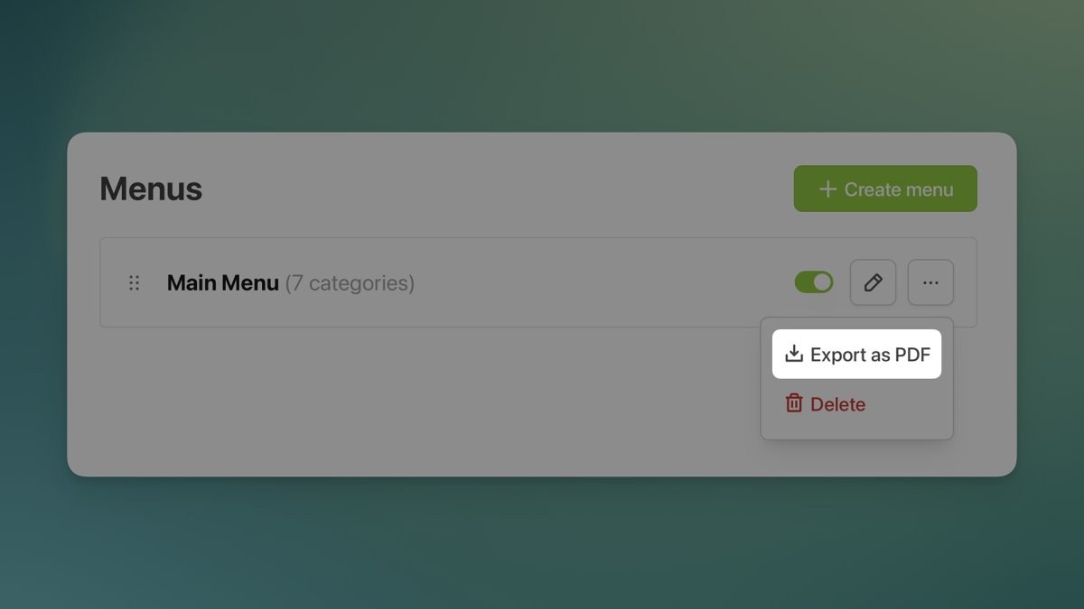 Export menu as PDF